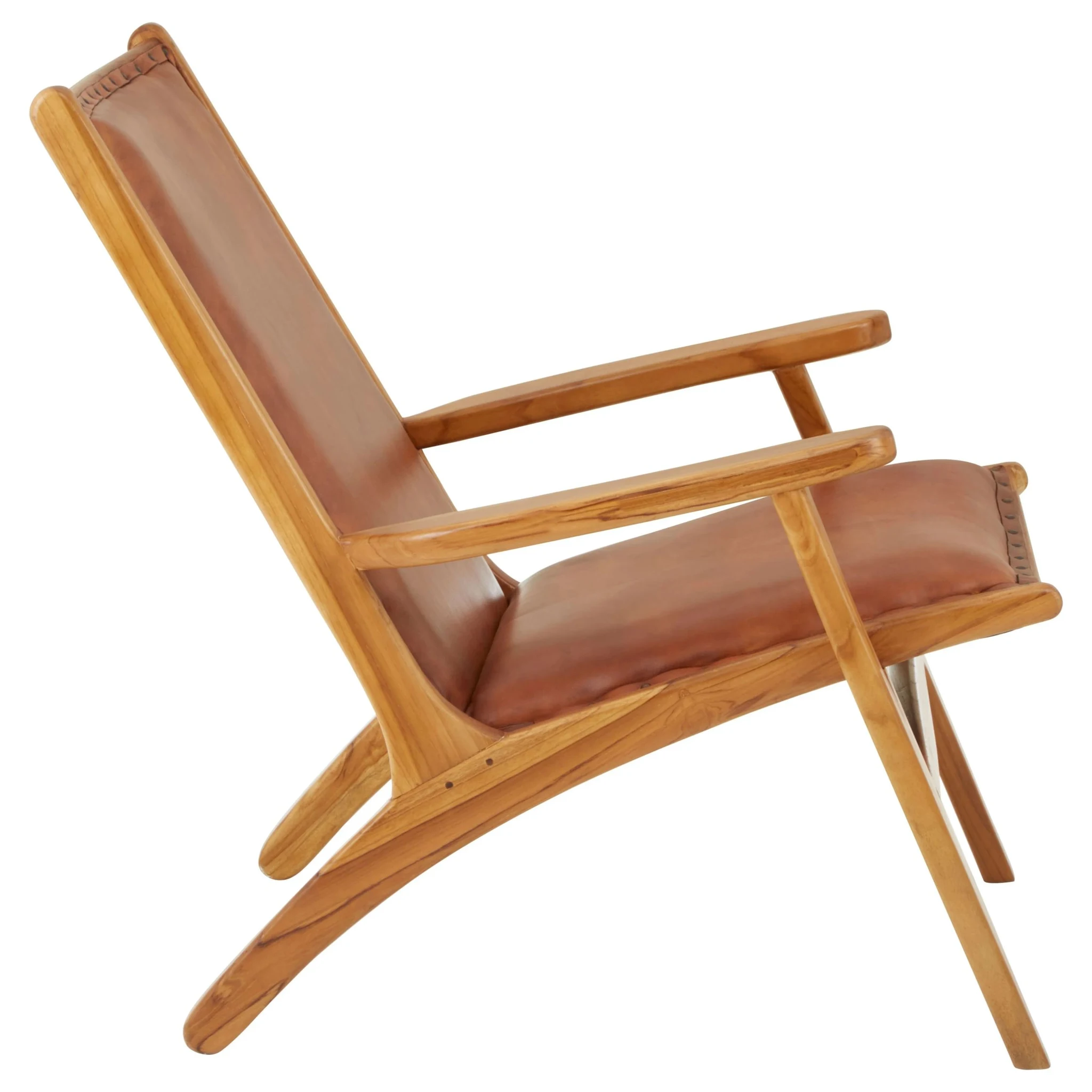 Kendari Brown Leather and Teak Wood Chair with Stud Detail - Seating, photo 3 of 6