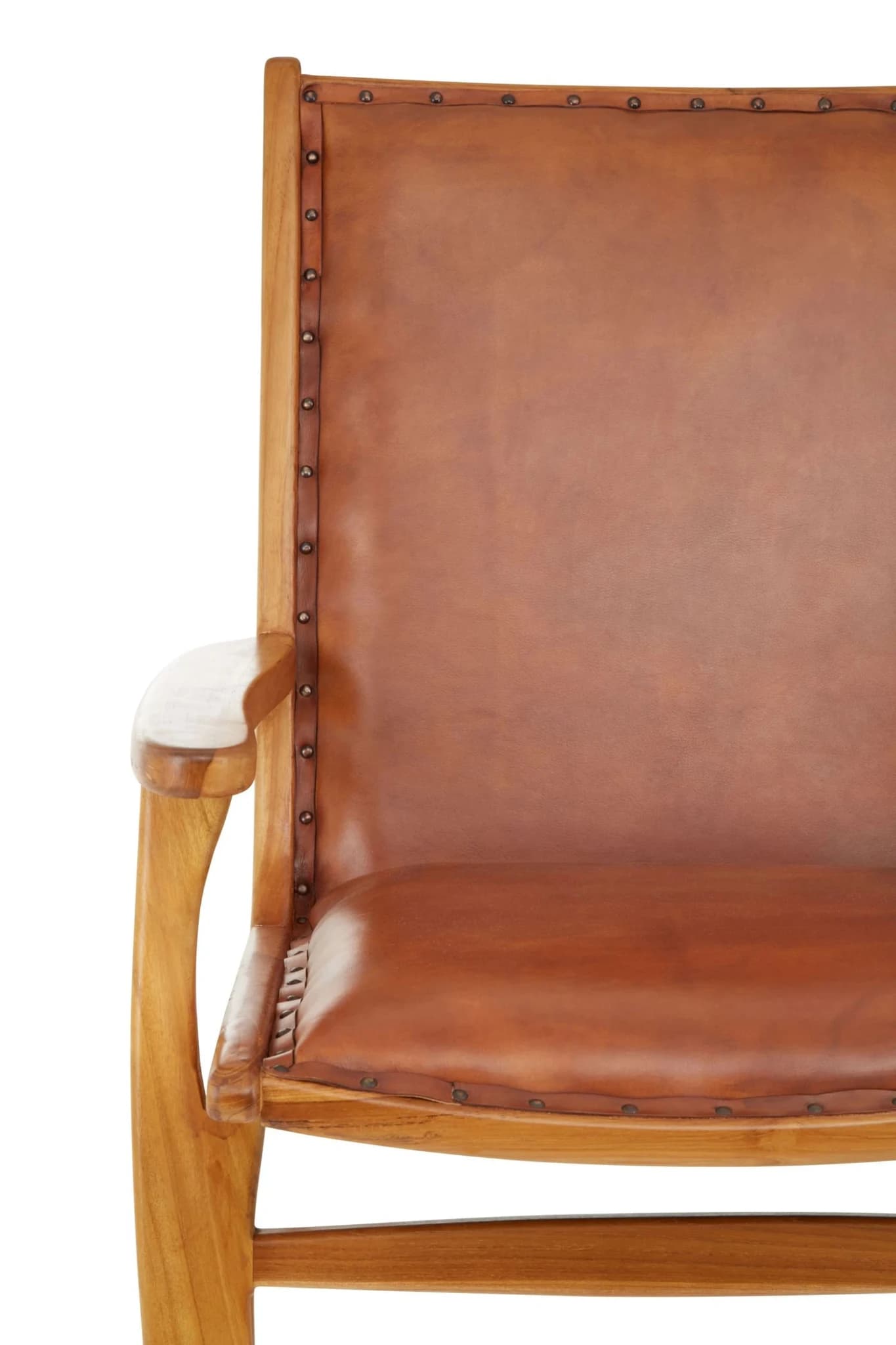 Kendari Brown Leather and Teak Wood Chair with Stud Detail - Seating, photo 6 of 6