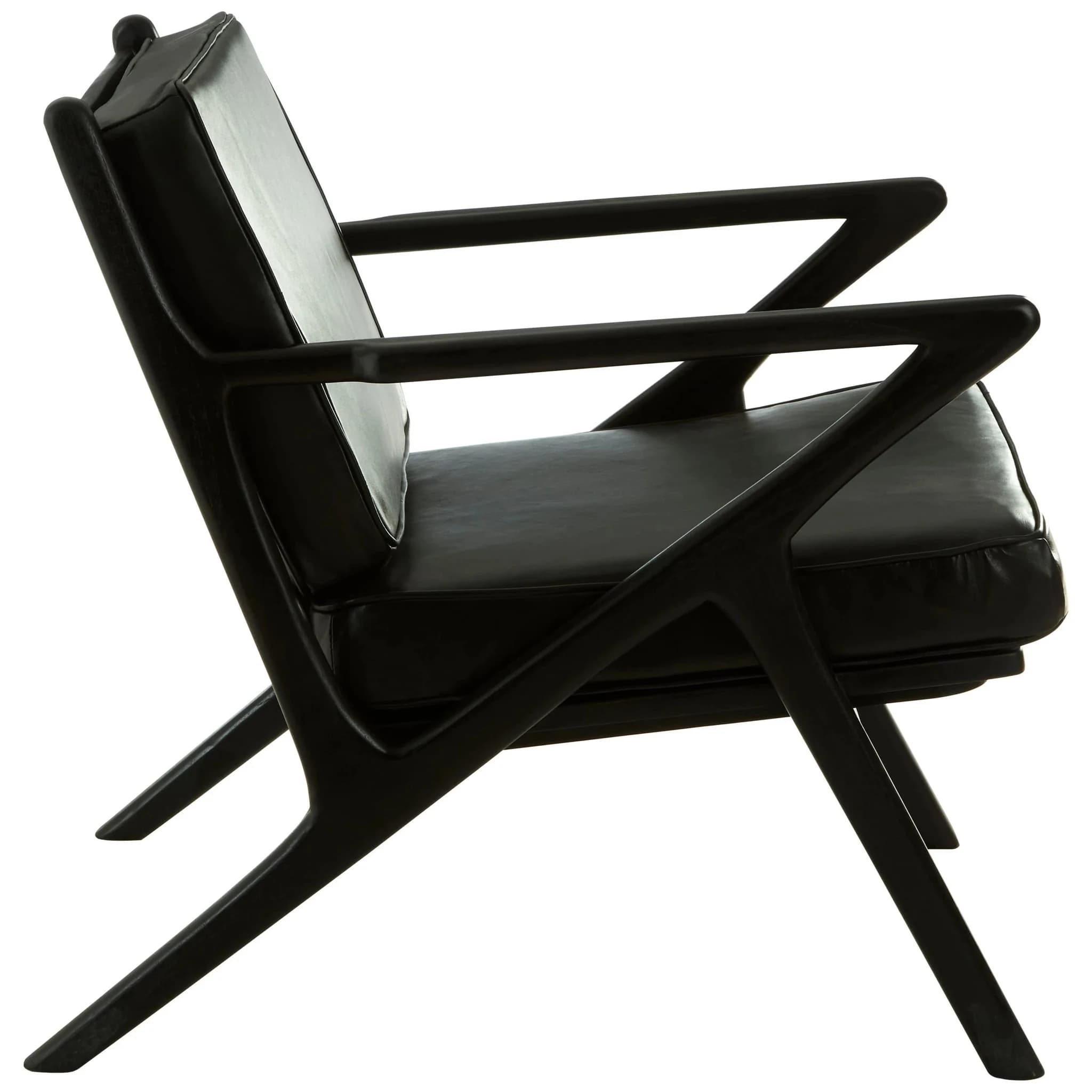 Kendari Black Leather with Teak Wood Frame Armchair - Seating, photo 4 of 7