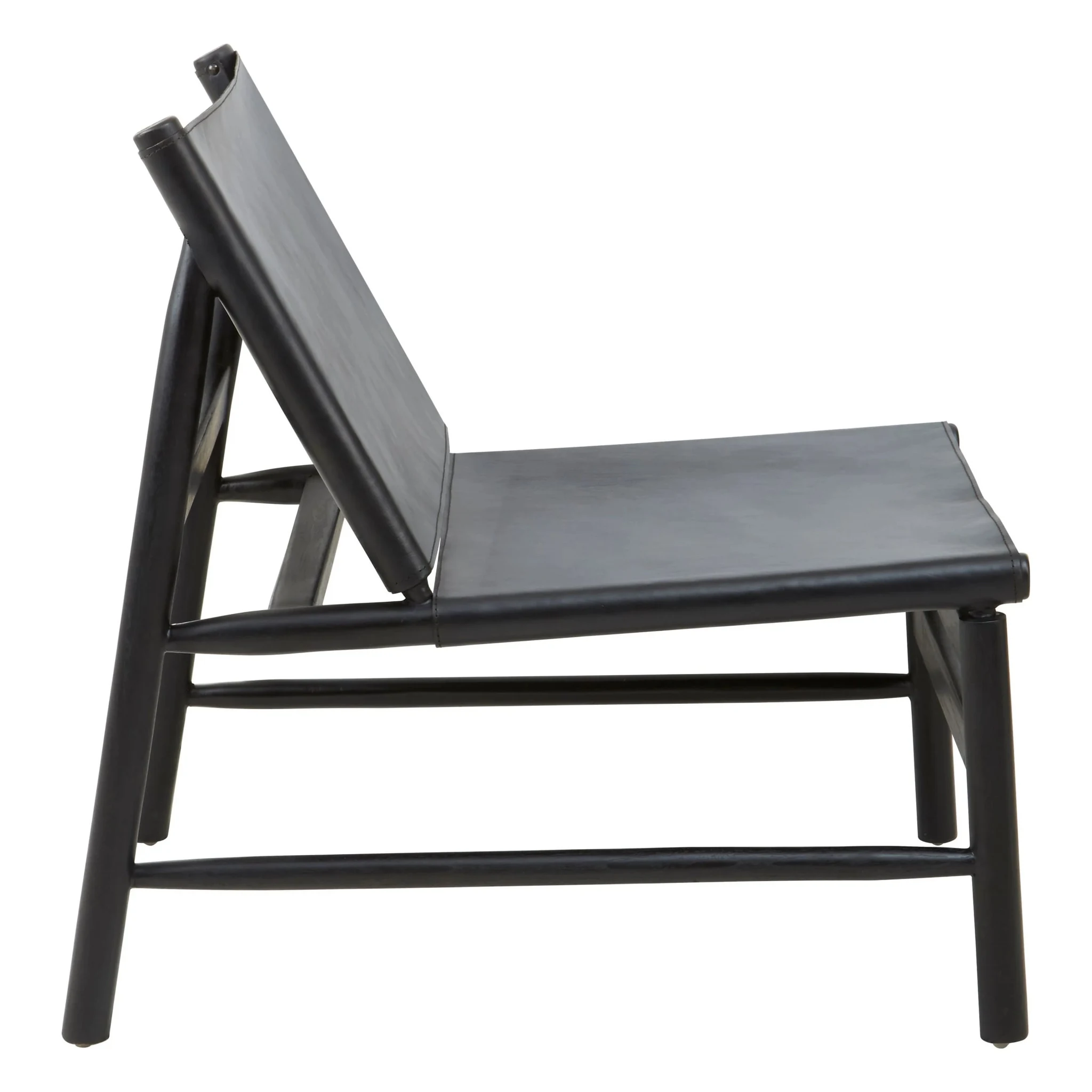 Kendari Black Leather and Teak Modern Sling Chair - Seating, photo 3 of 6