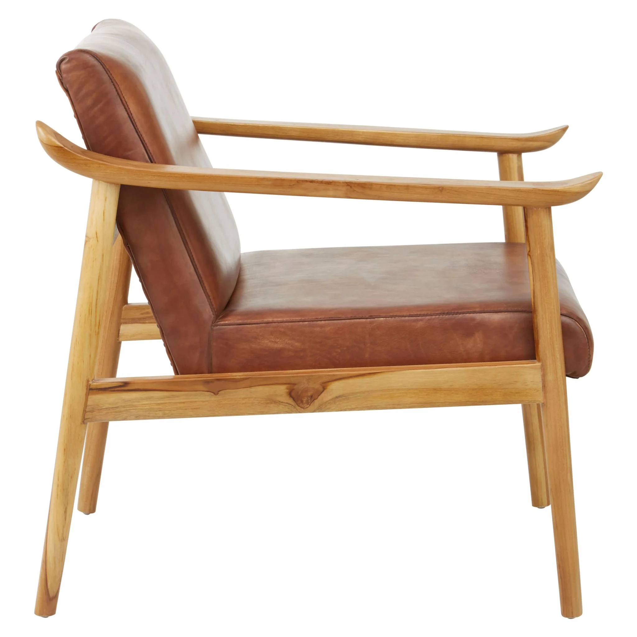 Kendari Brown Leather with Natural Teak Wood Armchair - Seating, photo 4 of 7
