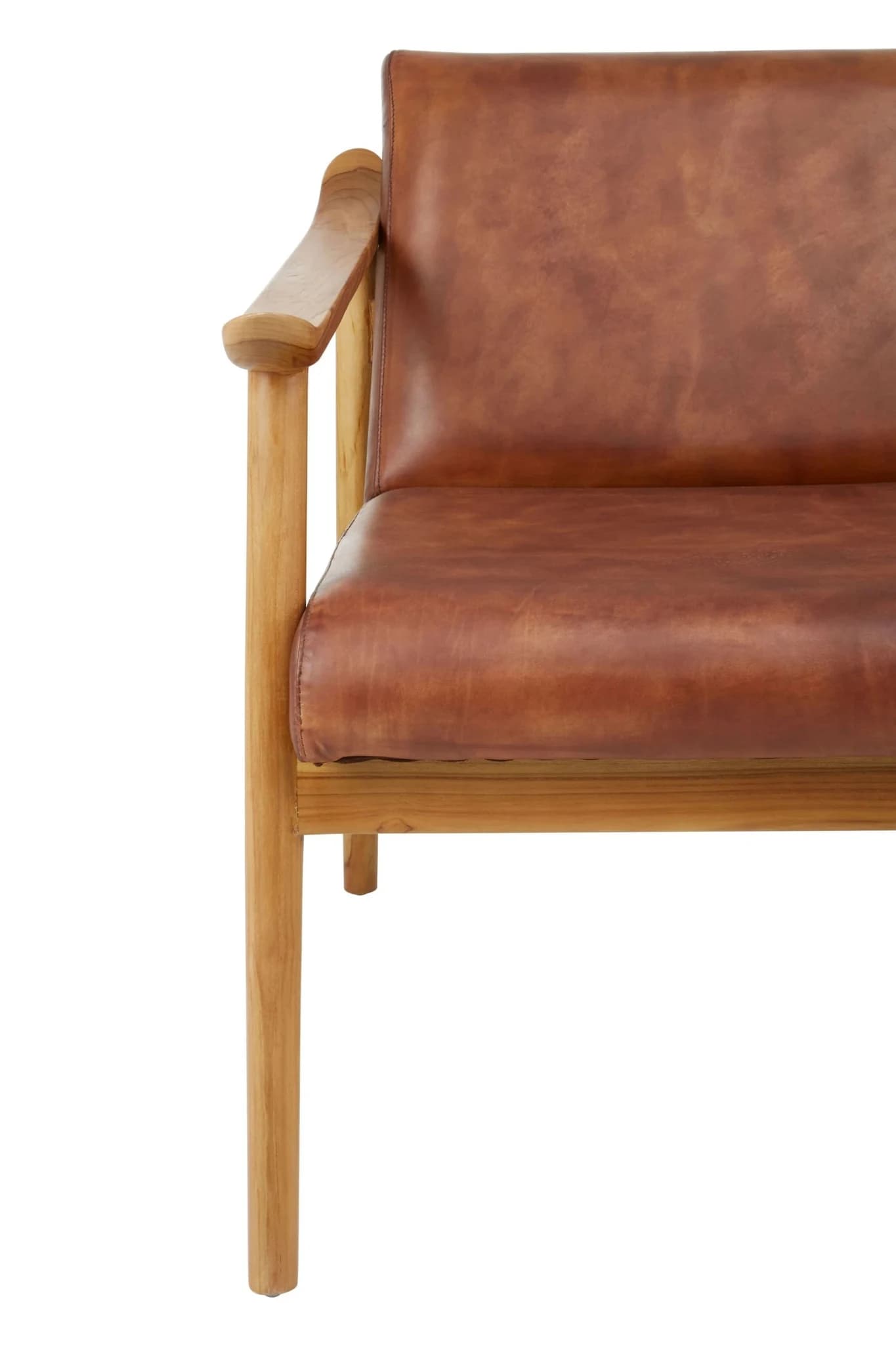 Kendari Brown Leather with Natural Teak Wood Armchair - Seating, photo 6 of 7