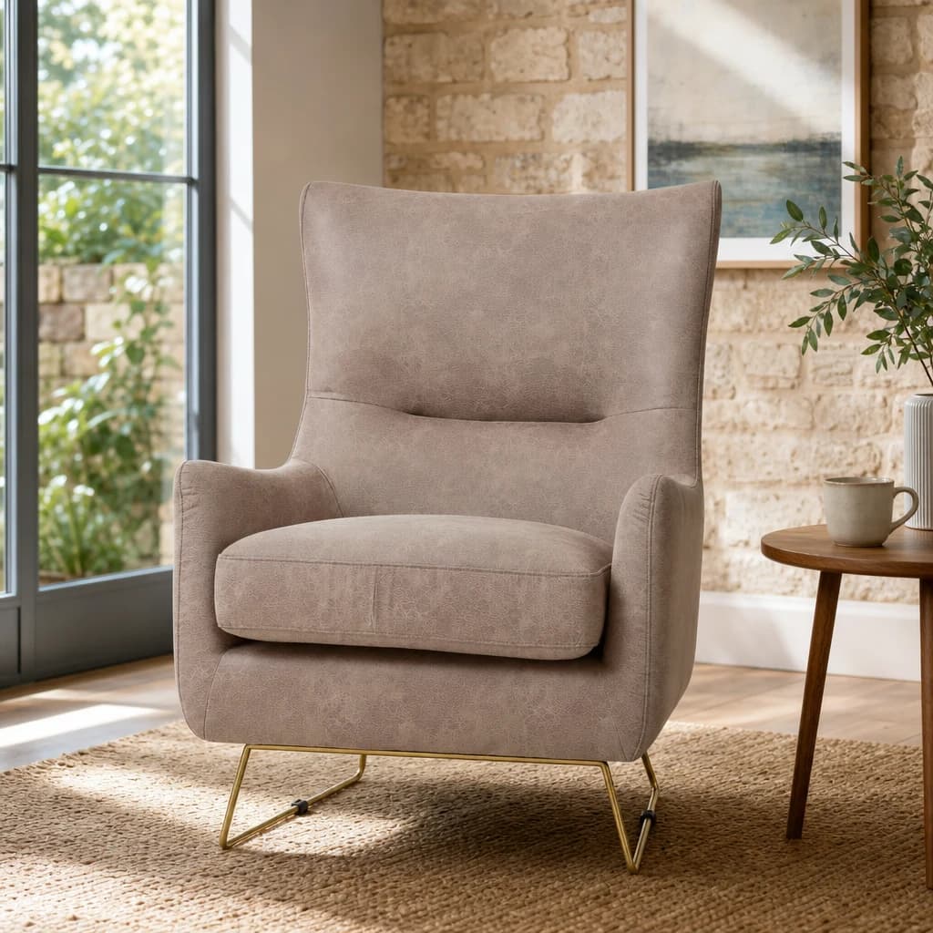 Henry Light Brown Faux Leather Armchair - Seating, photo 1 of 6