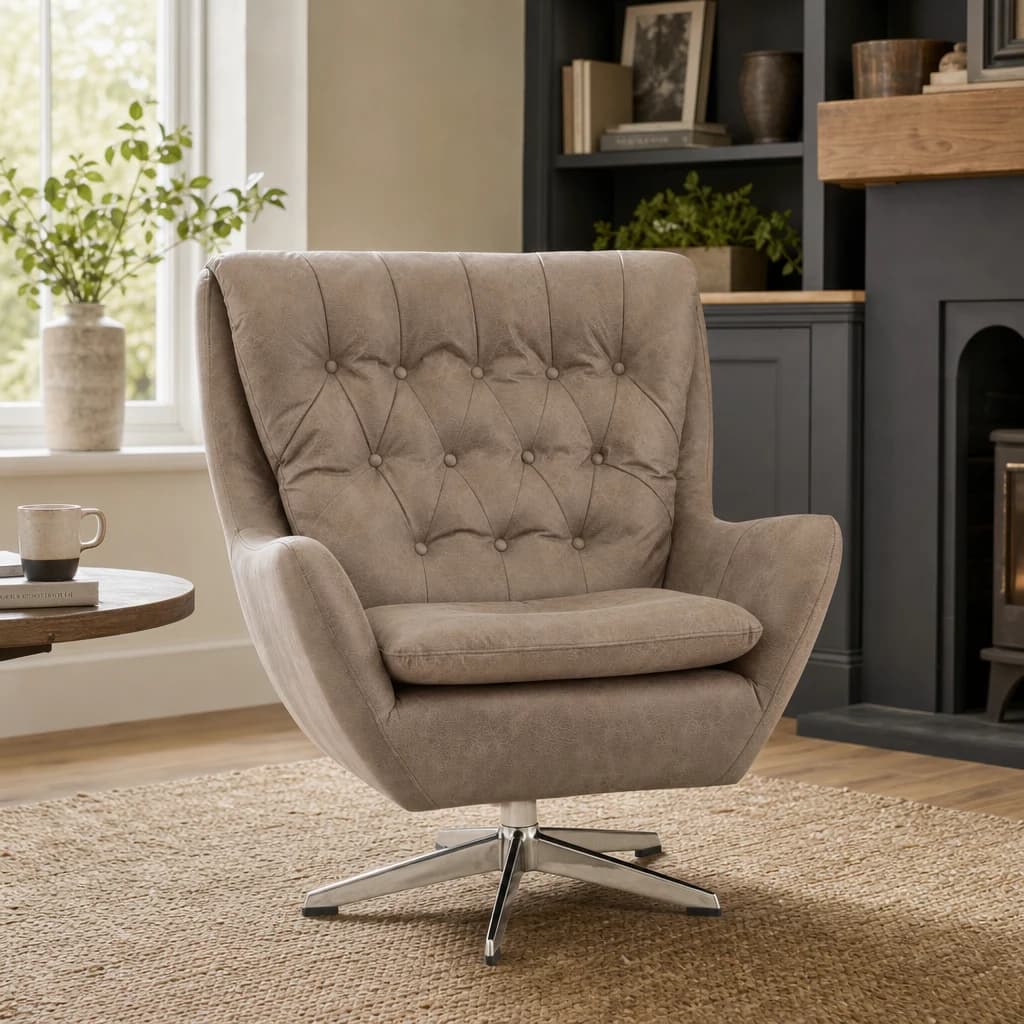Harold Brown Leather Effect Swivel Chair - Seating, photo 1 of 7