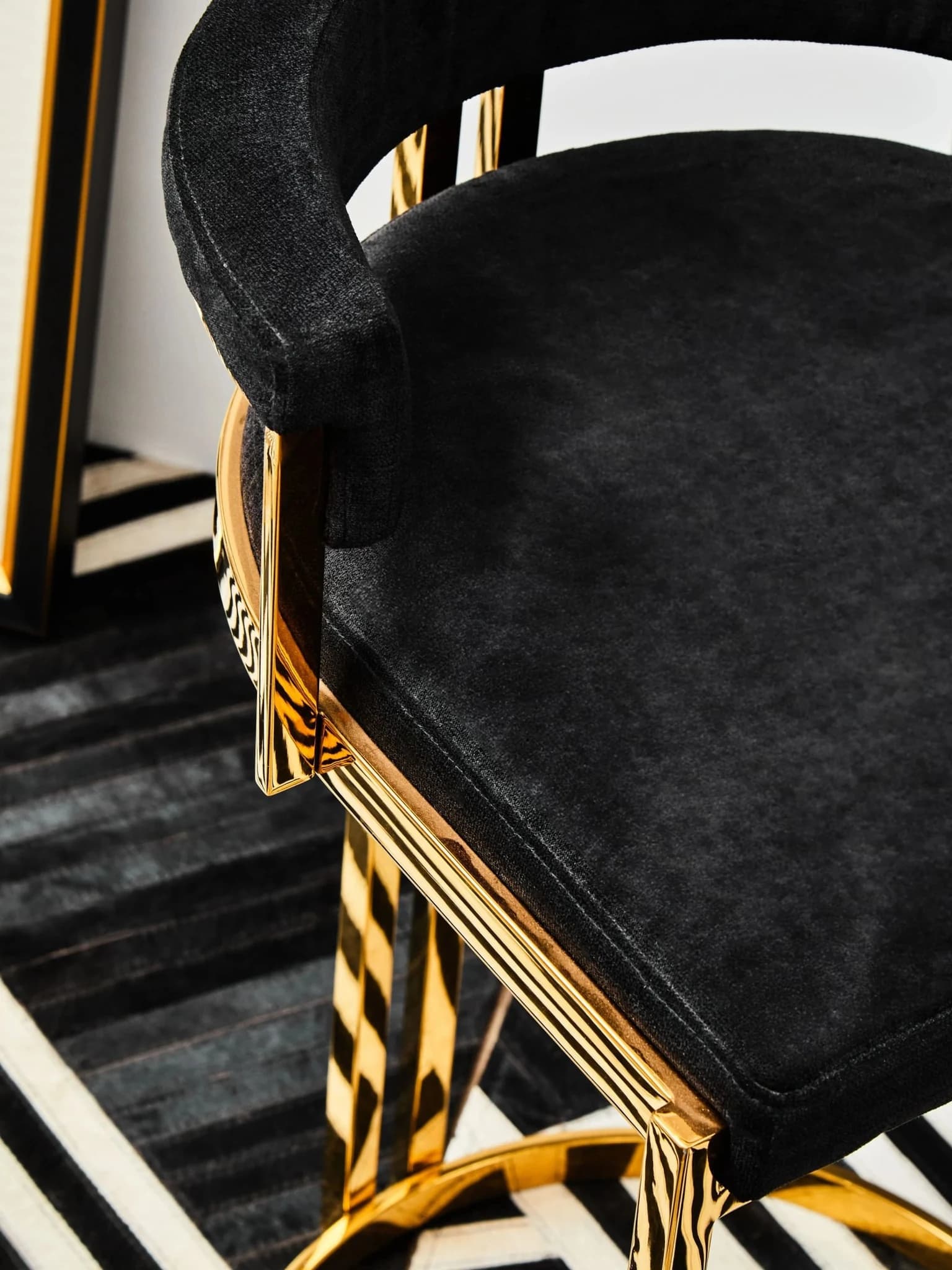 Piermount Black Velvet And Gold Bar Stool - Seating, photo 4 of 8