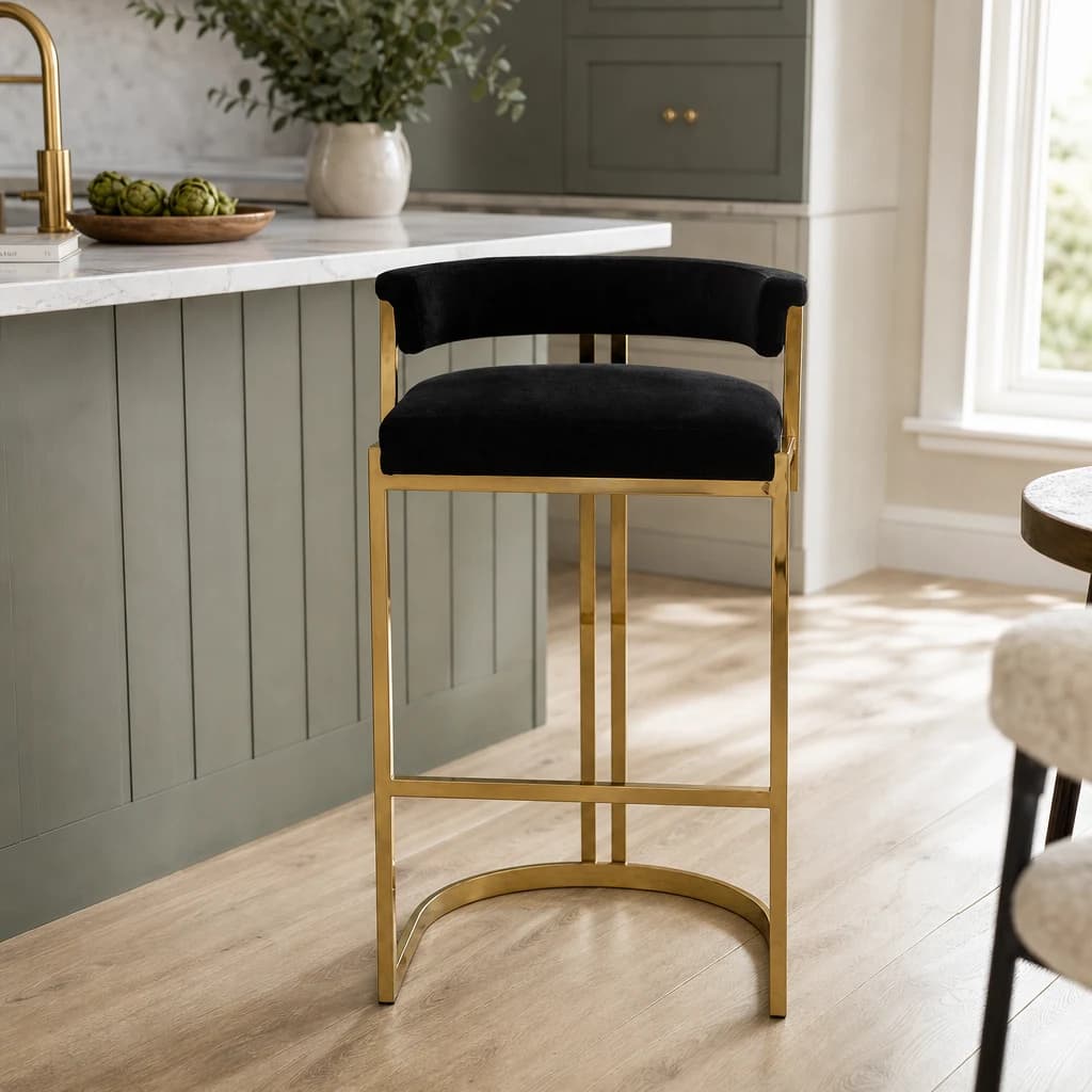 Piermount Black Velvet And Gold Bar Stool - Seating, photo 1 of 8