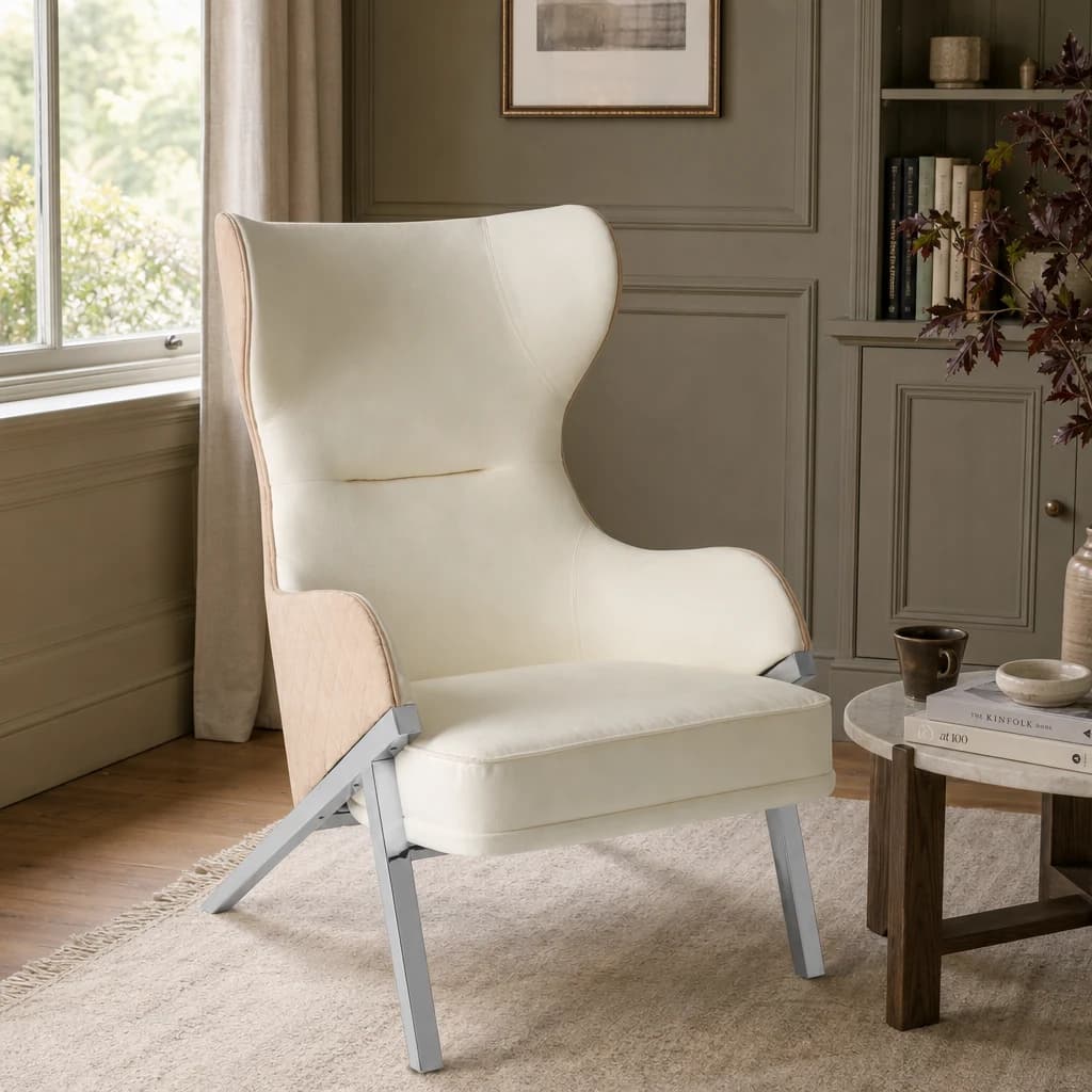 Piermount Ivory and Stone Velvet Wingback Chair - Seating, photo 1 of 8