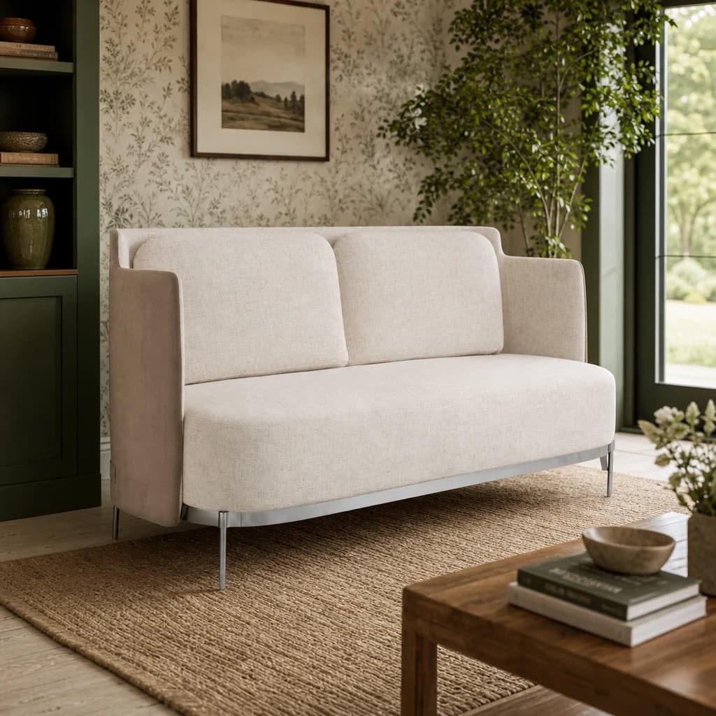 Piermount Ivory Fabric and Mink Velvet 2 Seater Sofa - Seating, photo 1 of 8