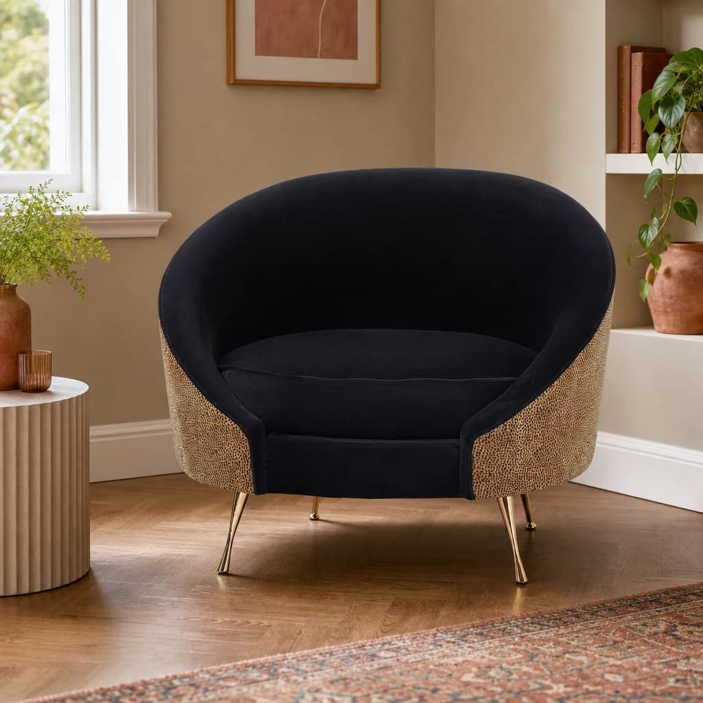 Manhattan Black Velvet and Leopard Print Cocoon Chair - Seating, photo 1 of 7