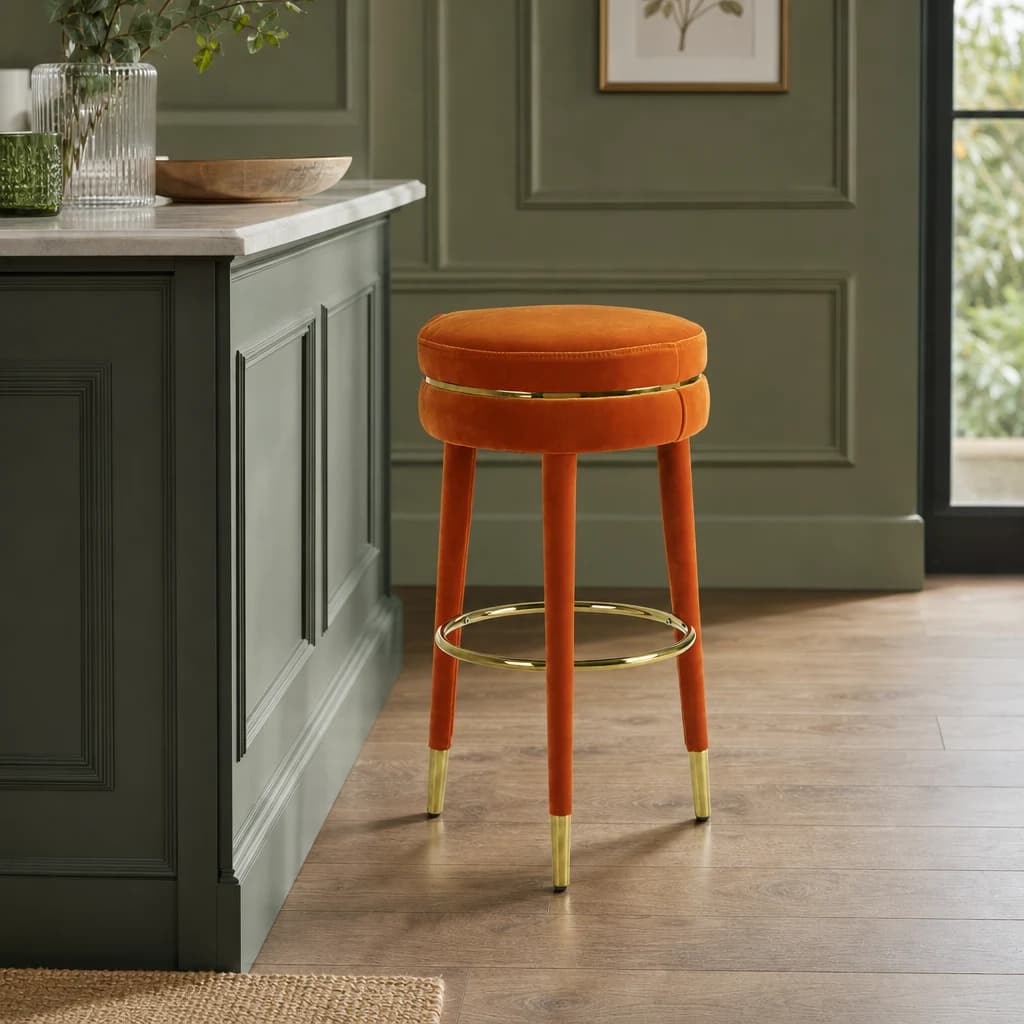 Manhattan Orange Velvet Bar Stool - Seating, photo 1 of 7