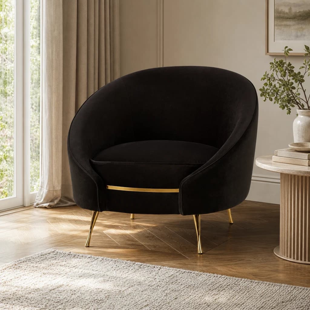 Manhattan Black Velvet Cocoon Chair - Seating, photo 1 of 6