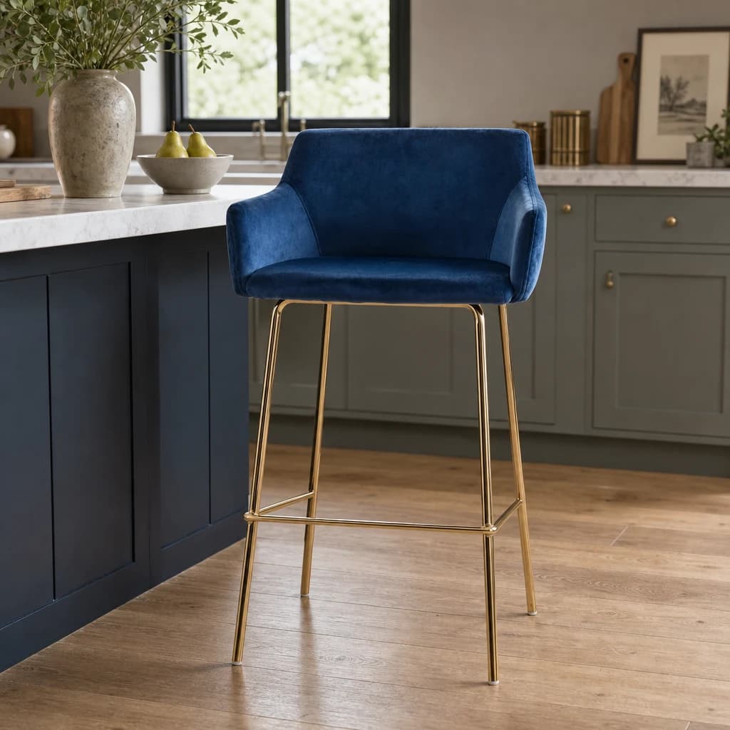 Tamzin Blue Velvet Low Back Bar Chair - Seating, photo 1 of 6