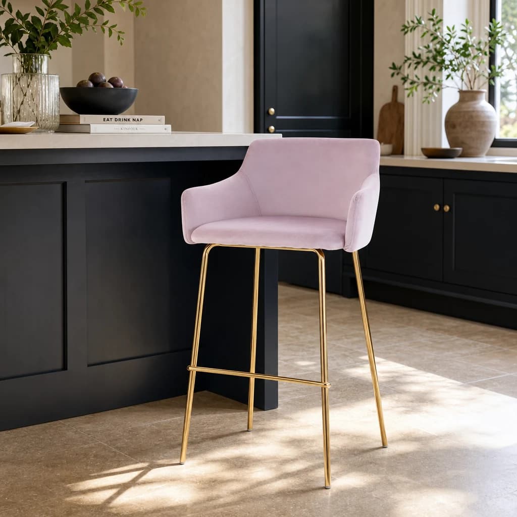 Tamzin Pink Velvet Low Back Bar Chair - Seating, photo 1 of 6