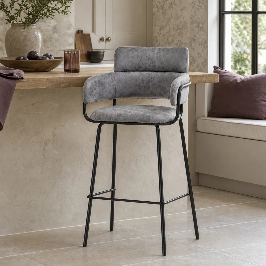 Tamzin Grey Faux Leather Bar Chair - Seating, photo 1 of 6