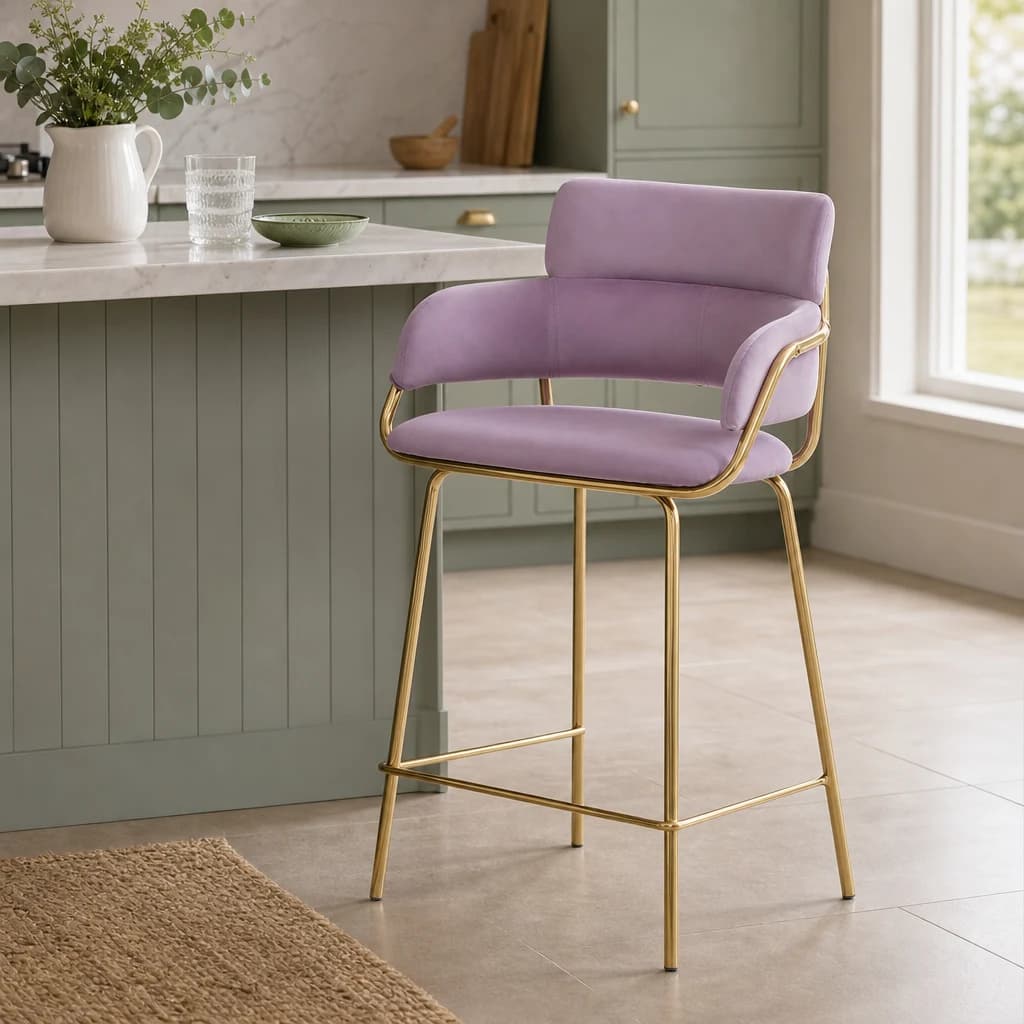 Tamzin Pink Velvet Bar Chair - Seating, photo 1 of 7
