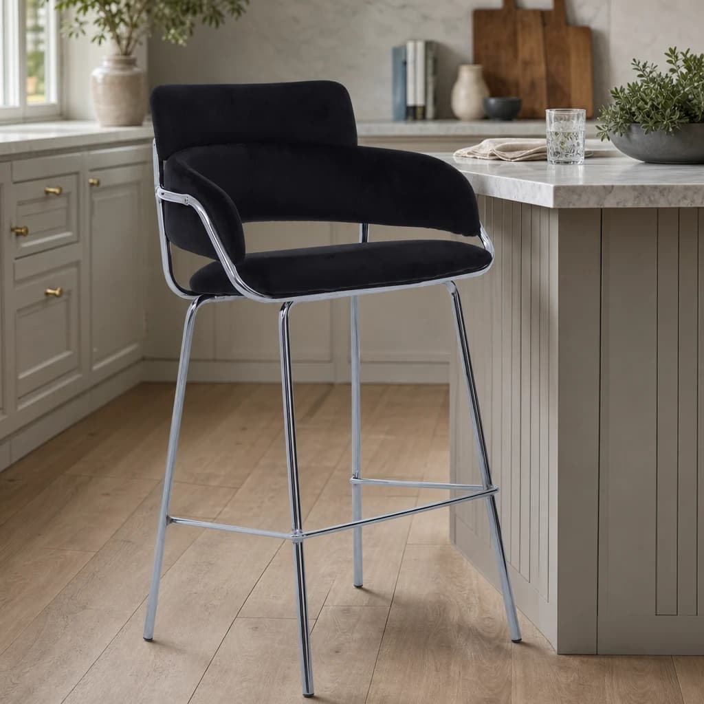 Tamzin Black Velvet Bar Chair - Seating, photo 1 of 7