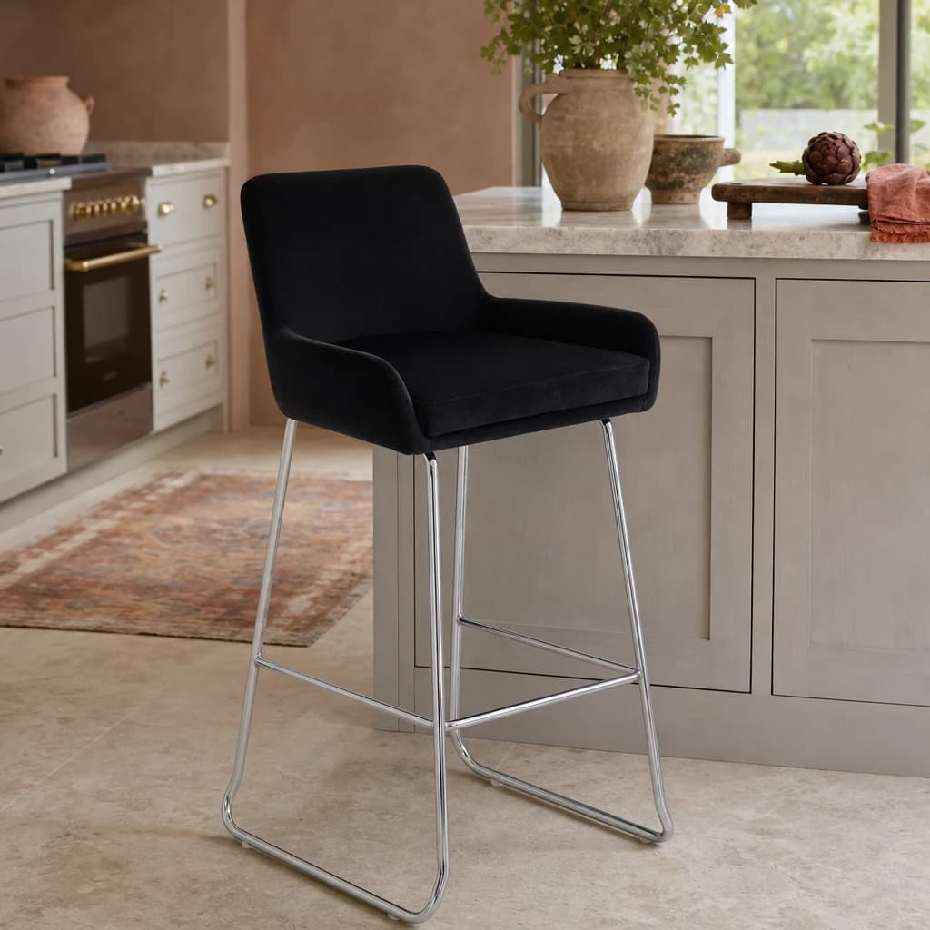 Tamzin Black Velvet Bar Chair With Low Arms - Seating, photo 1 of 8