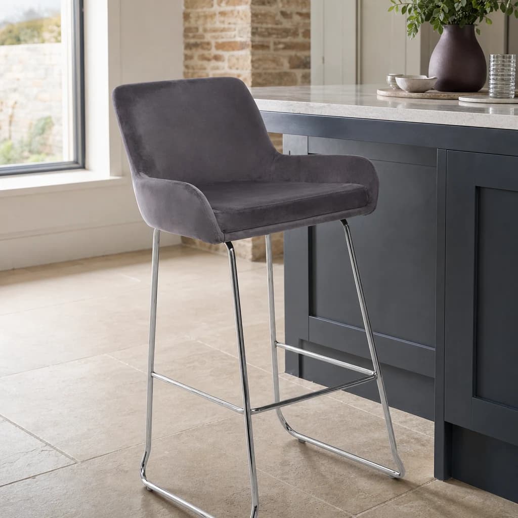Tamzin Grey Velvet Bar Chair With Low Arms - Seating, photo 1 of 5