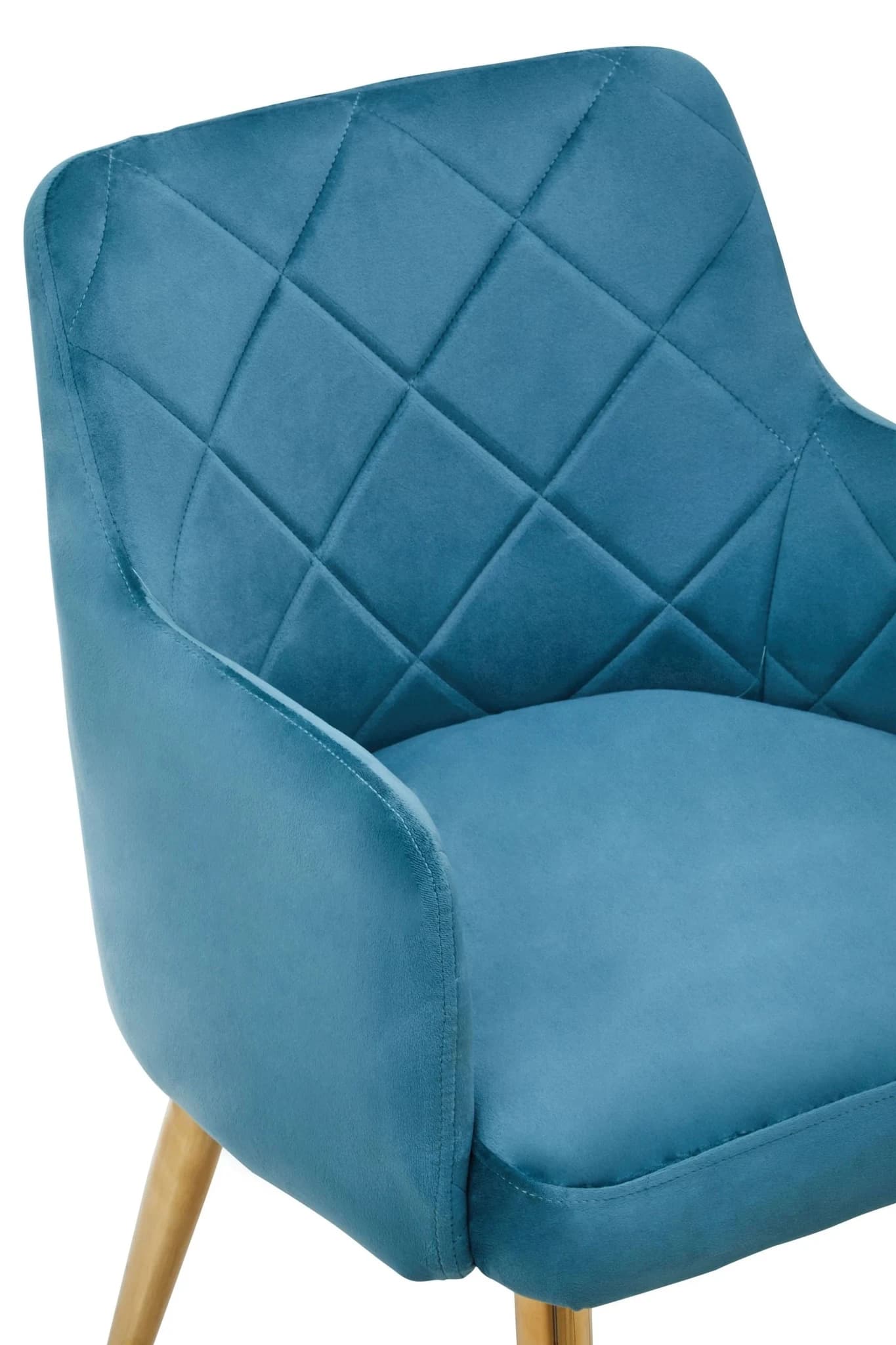 Tamzin Light Blue Velvet Quilted Dining Chair with Gold Finish Legs - Seating, photo 7 of 8