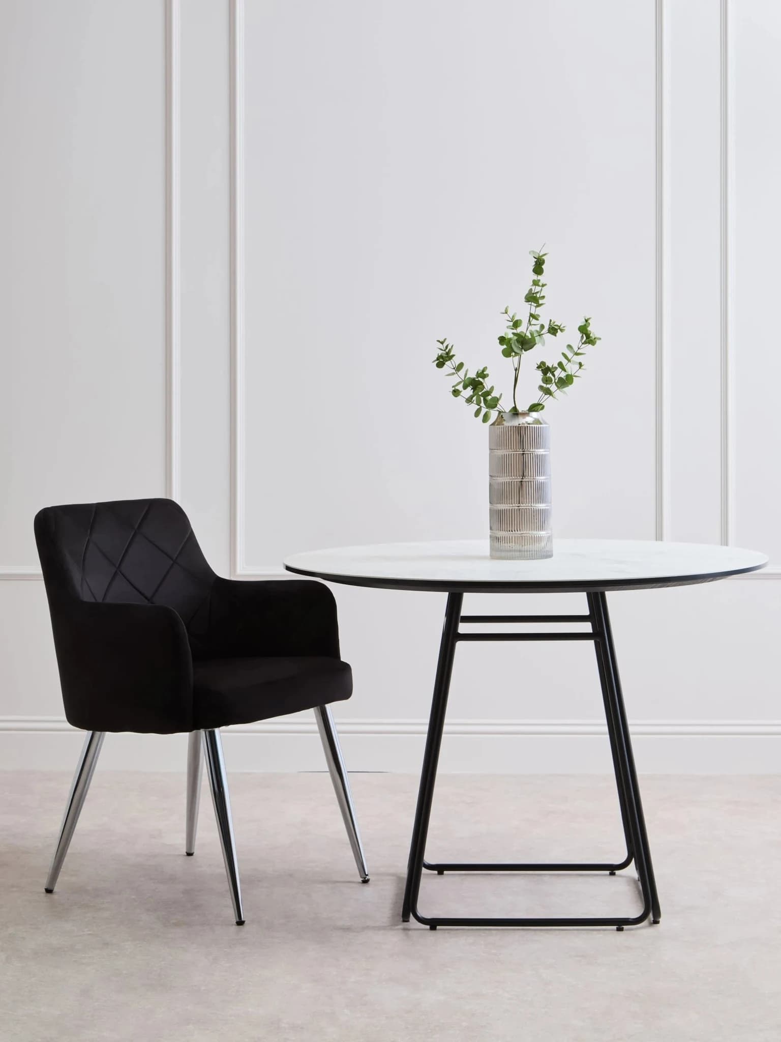 Tamzin Black Velvet Quilted Dining Chair with Chrome Finish Legs - Seating, photo 2 of 7