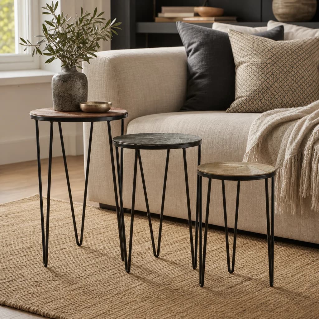 Mirano Copper Nickel and Gold Finish Set Of 3 Side Tables - Tables, photo 1 of 5