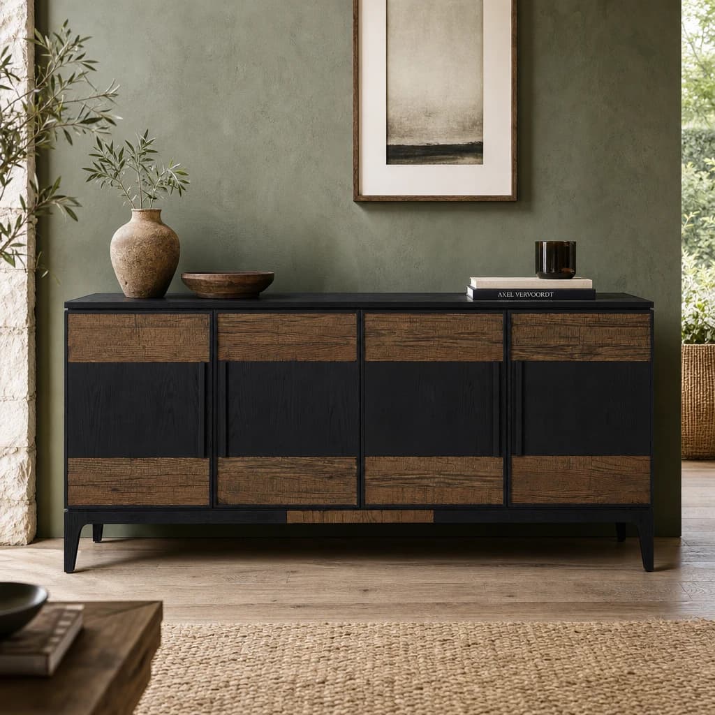 Salvar Black and Natural Oak Wood 4 Door Sideboard - Bookcases & shelving, photo 1 of 8