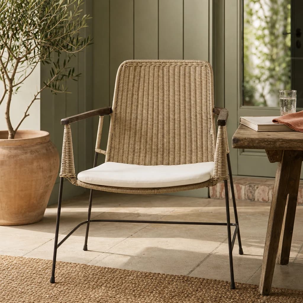 Java Grey Wash Rattan Armchair with Cushioned Seat - Seating, photo 1 of 6