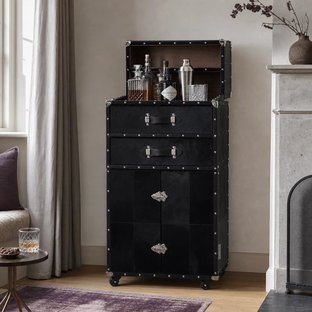 Kensington Townhouse Hair On Leather Drinks Cabinet - Furniture, photo 1 of 3