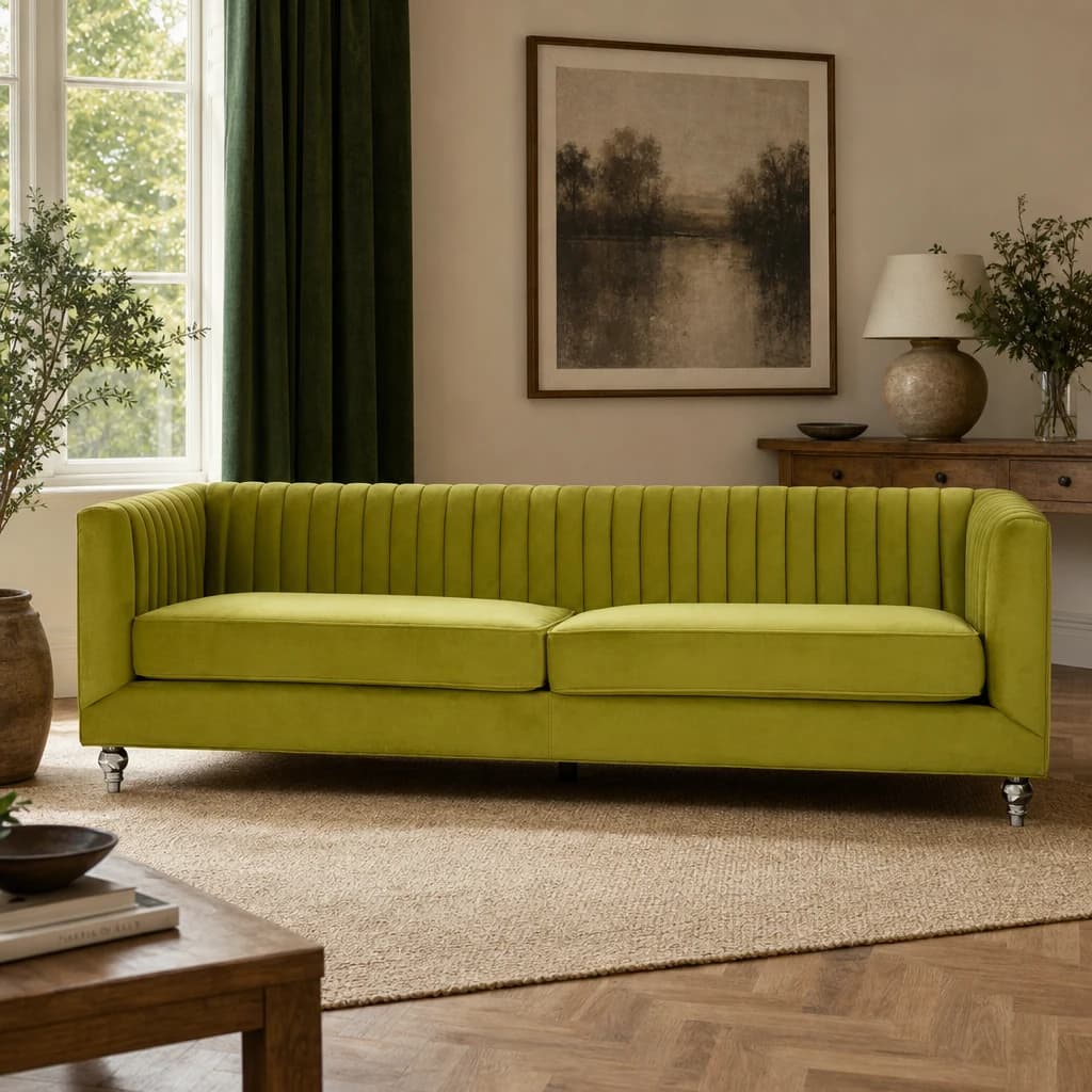 Brasa 3 Seat Green Velvet Sofa - Seating, photo 1 of 5