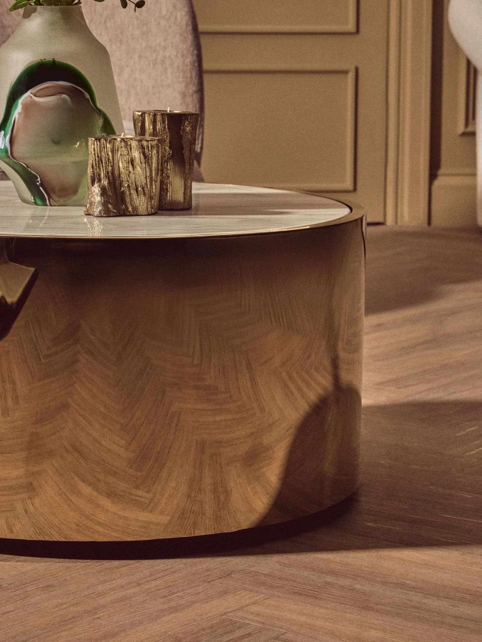 Carlox Round Gold and Marble Effect Coffee Table - Tables, photo 4 of 8