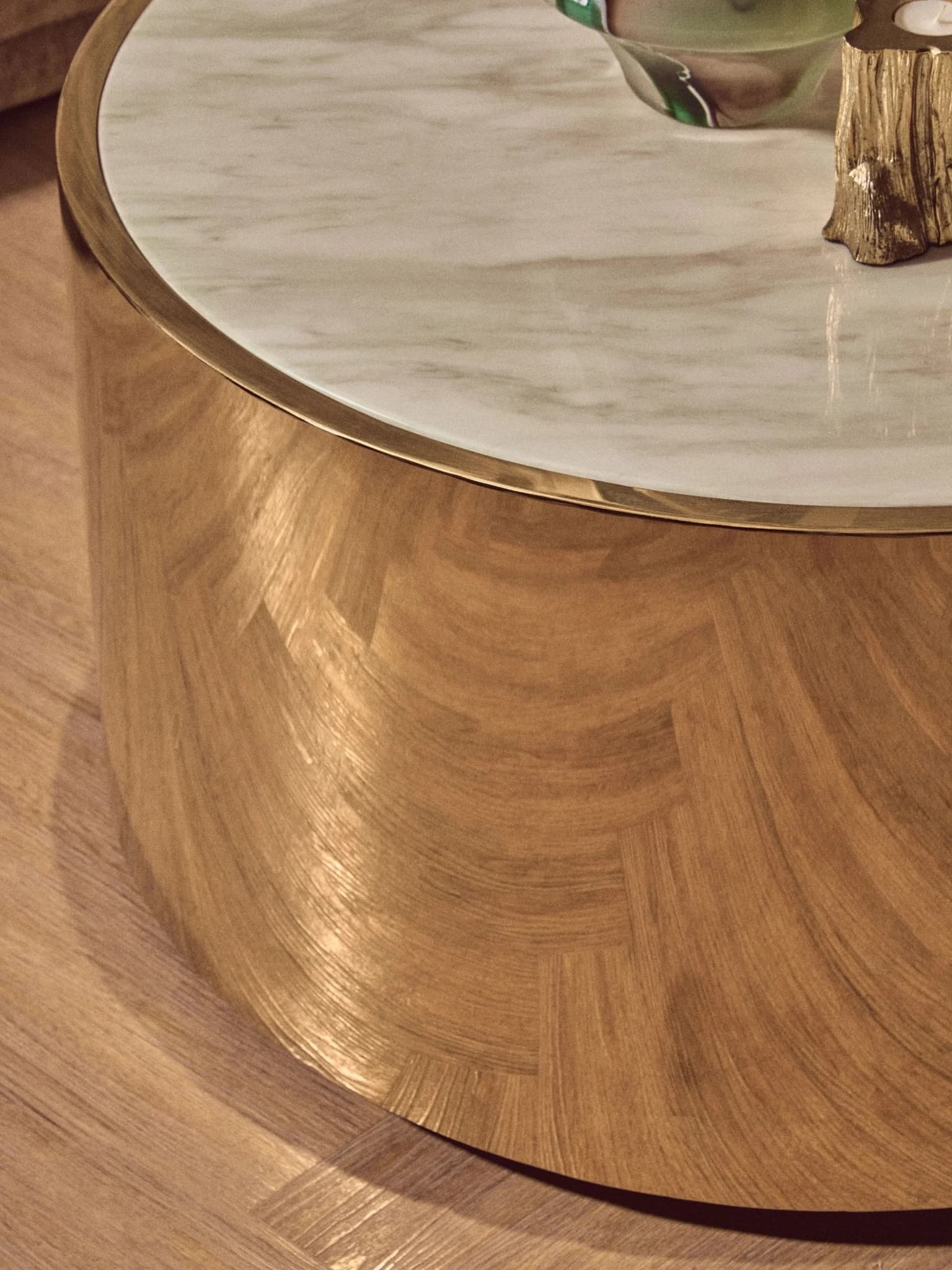 Carlox Round Gold and Marble Effect Coffee Table - Tables, photo 3 of 8