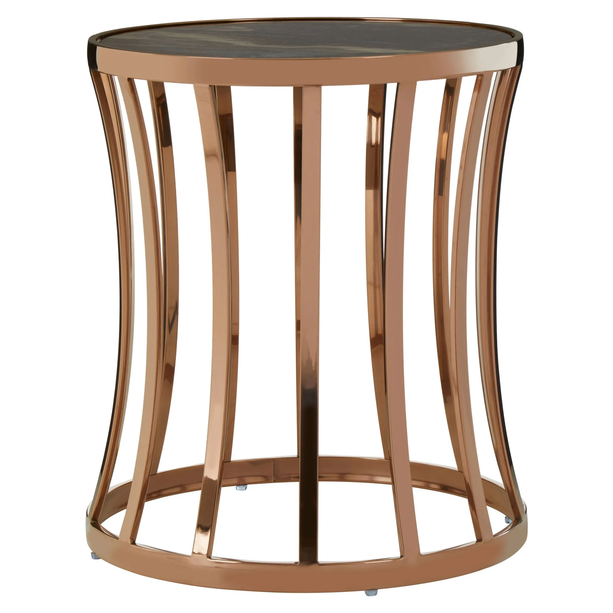 Tula Green Marble Effect and Rose Gold Finish Round Side Table - Tables, photo 2 of 2
