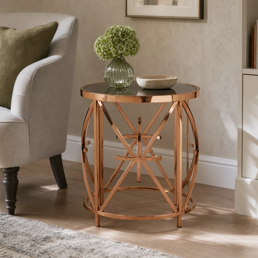 Tula Black Glass and Rose Gold Finish Base Side Table - Tables, photo 1 of 2