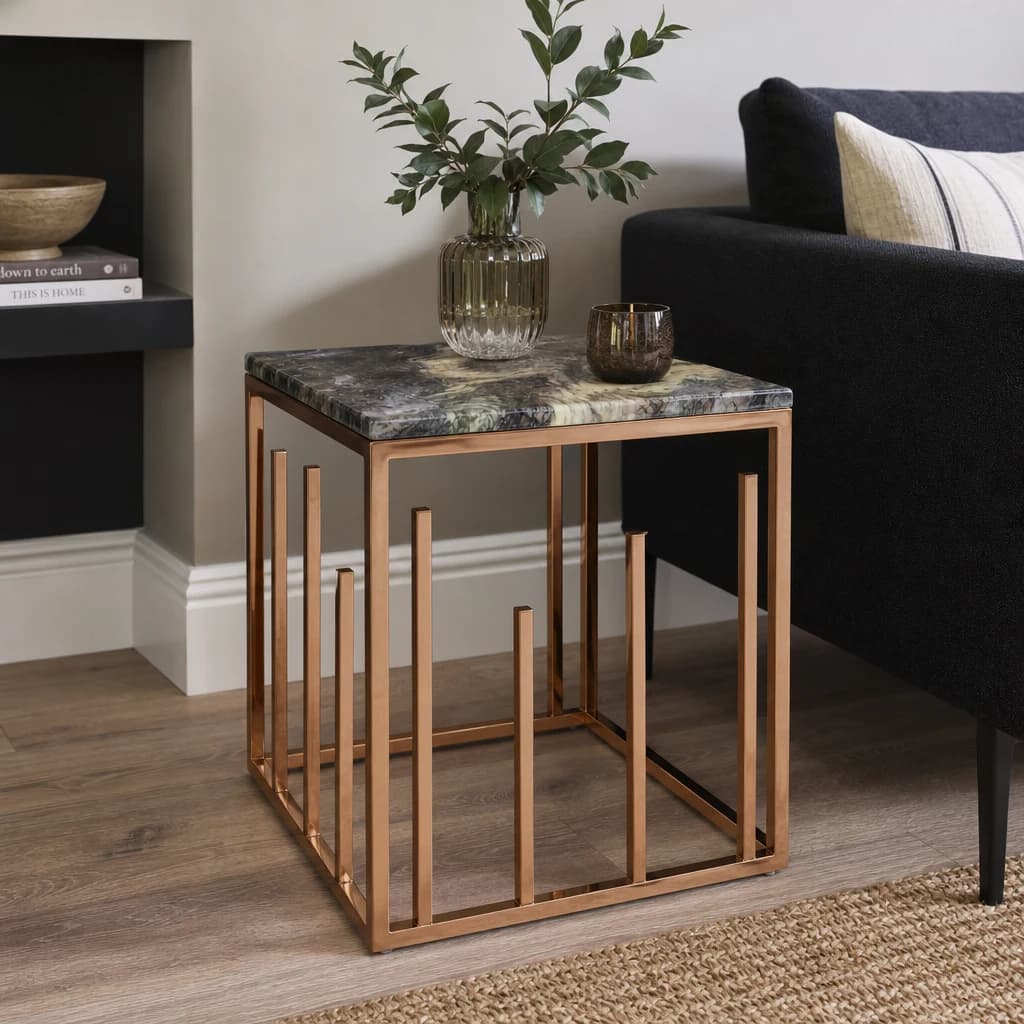 Tula Black Marble Effect and Rose Gold Finish Side Table - Tables, photo 1 of 2