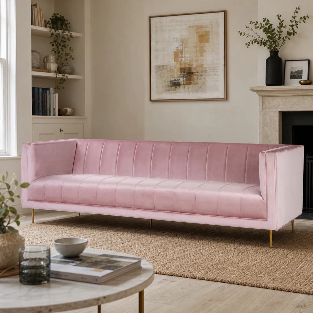 Otylia Pink Velvet 3 Seater Sofa - Seating, photo 1 of 8