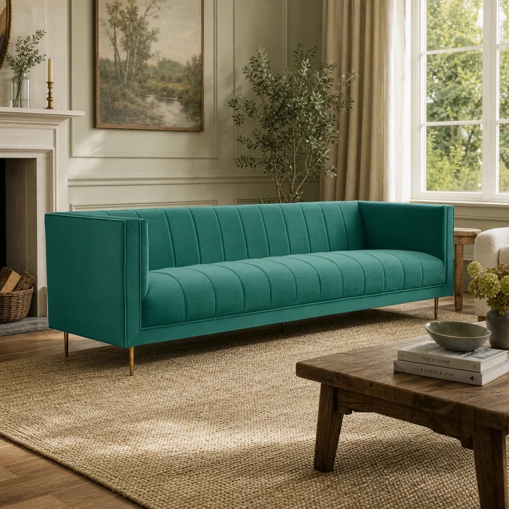 Otylia Green Velvet 3 Seater Sofa - Seating, photo 1 of 8