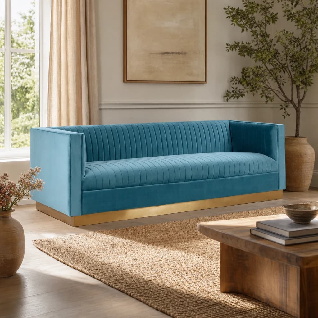 Opal 3 Seat Light Blue Sofa - Seating, photo 1 of 8