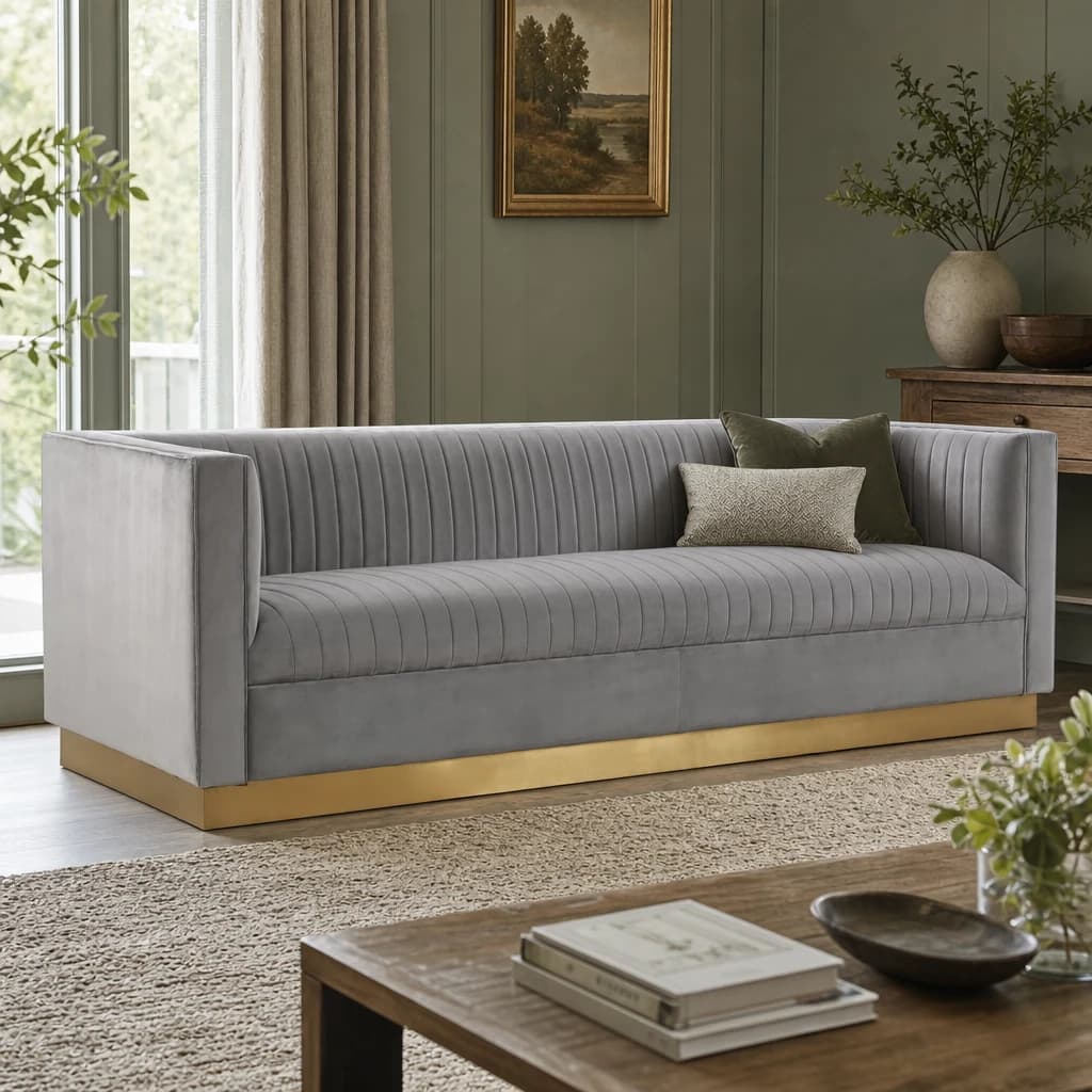 Opal Grey Velvet 3 Seat Sofa - Seating, photo 1 of 8
