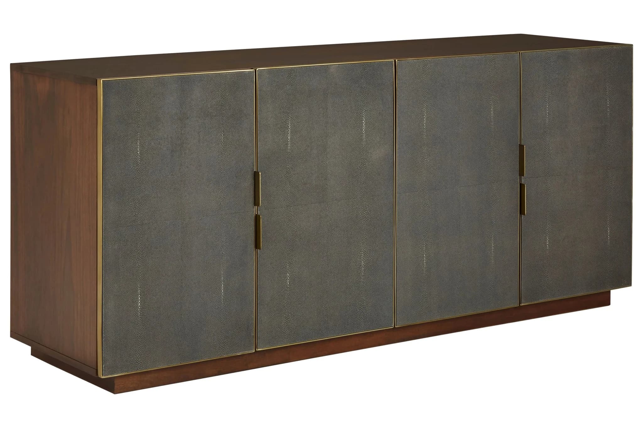 Kempton Grey Shagreen Effect and Walnut Veneer 4 Door Sideboard - Bookcases & shelving, photo 5 of 8