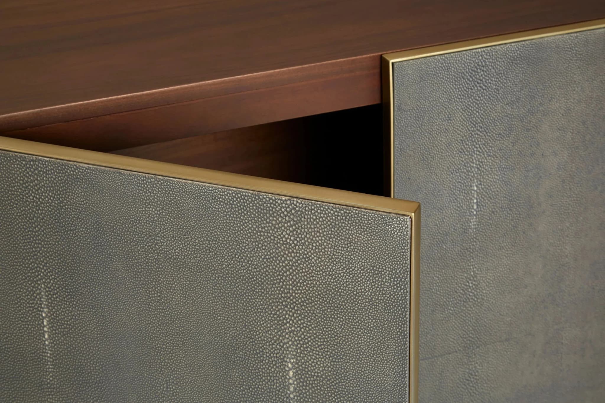 Kempton Grey Shagreen Effect and Walnut Veneer 4 Door Sideboard - Bookcases & shelving, photo 8 of 8