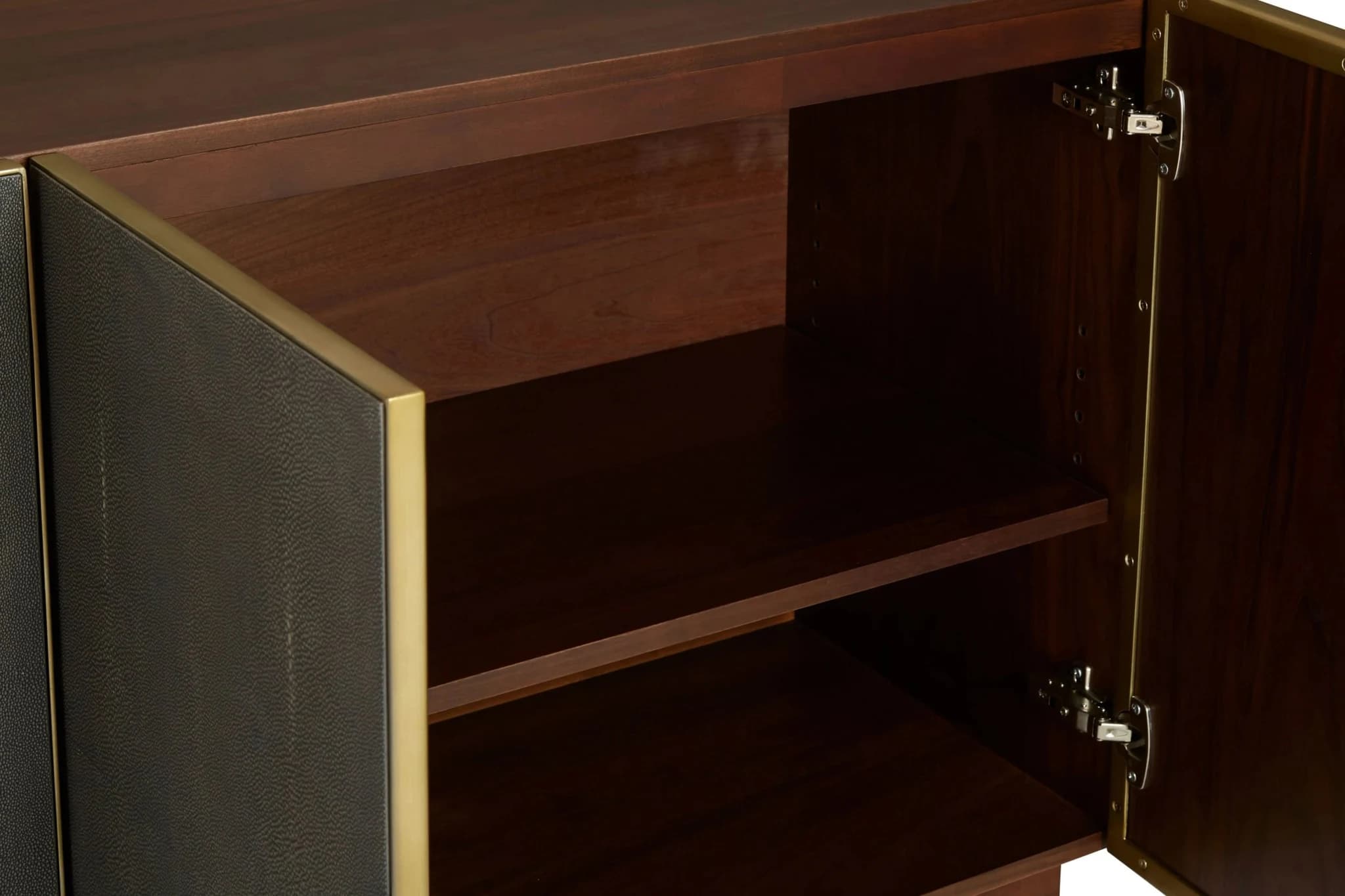 Kempton Grey Shagreen Effect and Walnut Veneer 4 Door Sideboard - Bookcases & shelving, photo 7 of 8