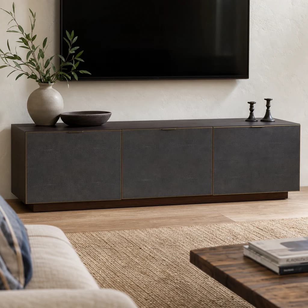 Kempton Grey Shagreen Effect and Walnut Veneer Media Unit - Bookcases & shelving, photo 1 of 8
