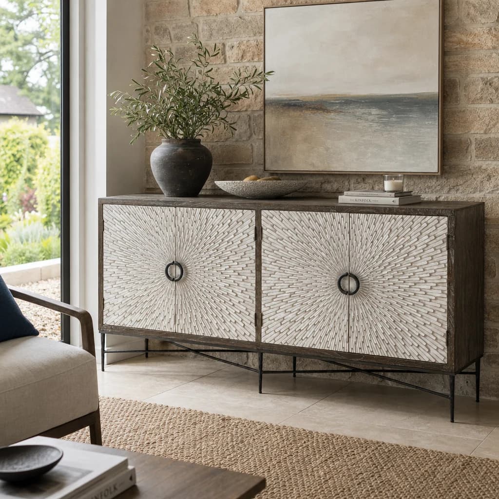 Milan Grey Wash Recycled Elm Wood 4 Door Sideboard - Bookcases & shelving, photo 1 of 8