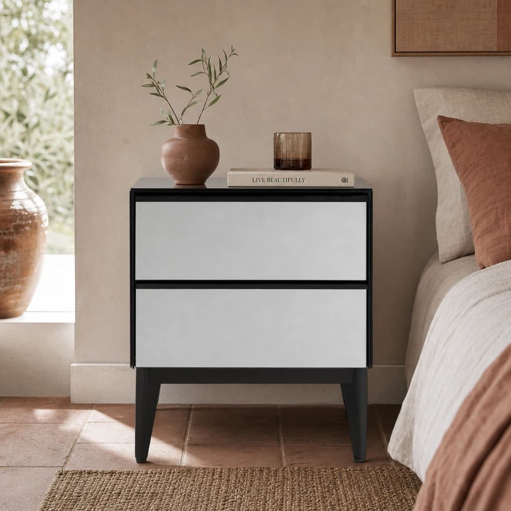 Rovigo Black and Mirrored 2 Drawer Side Table - Bookcases & shelving, photo 1 of 7