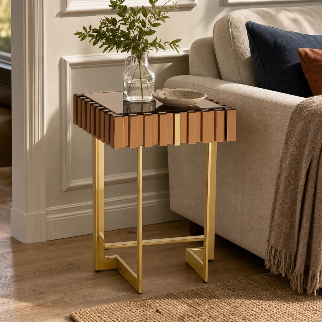 Rivoli Mirrored Gold Finish Side Table - Tables, photo 1 of 8
