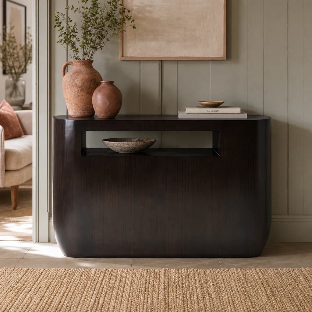Gabelle Oval Ebony Bamboo Console Table - Tables, photo 1 of 8