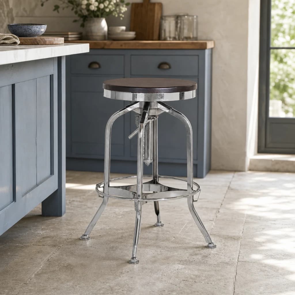 Gator Chrome and Ash Wood Adjustable Bar Stool - Seating, photo 1 of 6
