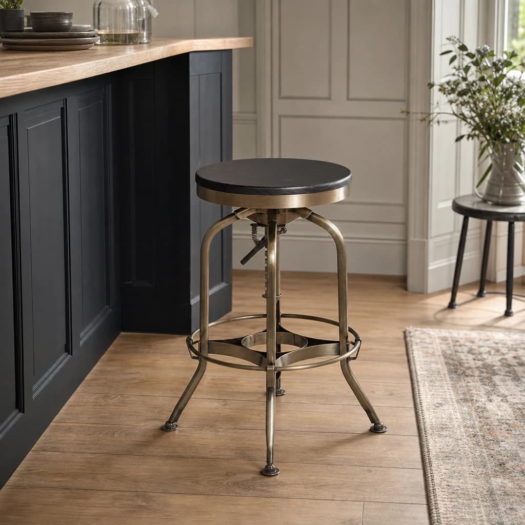 Gator Brass Finish and Ash Wood Adjustable Bar Stool - Seating, photo 1 of 6