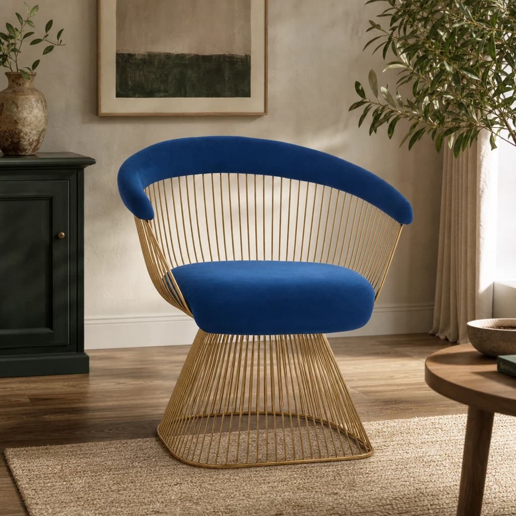 Anzio Navy Blue Velvet And Brushed Gold Chair - Seating, photo 1 of 8