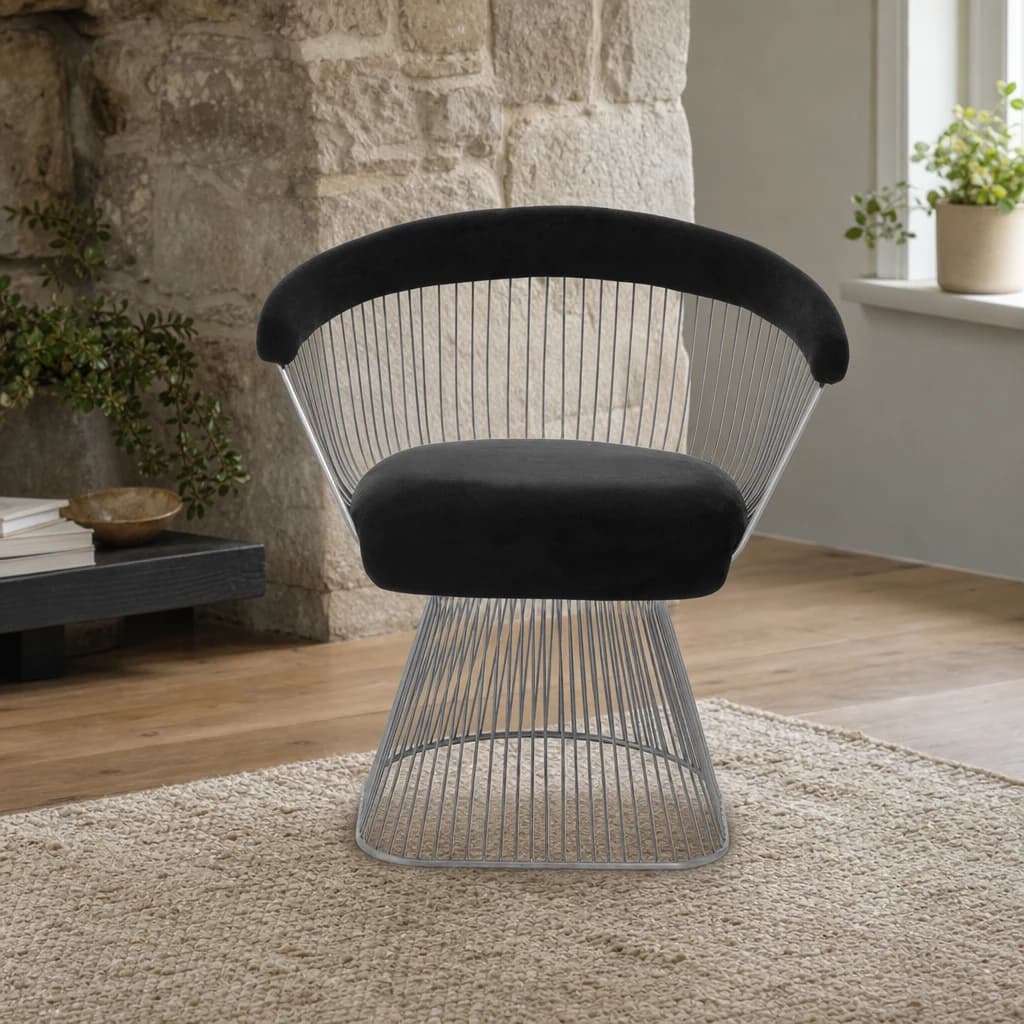 Anzio Black Velvet And Brushed Silver Chair - Seating, photo 1 of 8